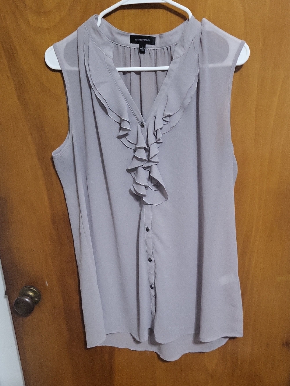 Womens Sheer Sleeveless Ruffle-Front Blouse By Spense Size Large